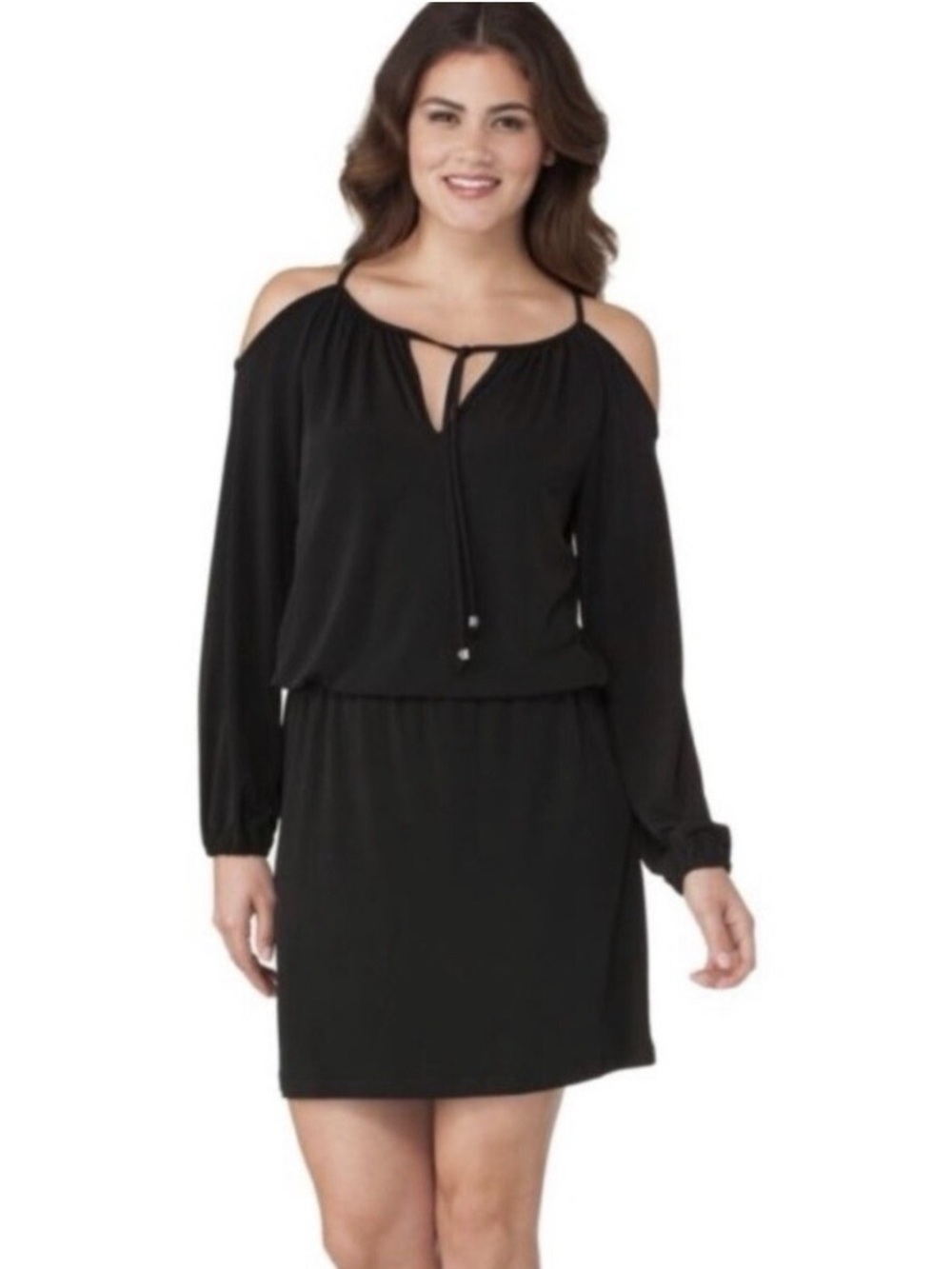 Michael Kors Black Cold-Shoulder Tie-Front Mini Dress